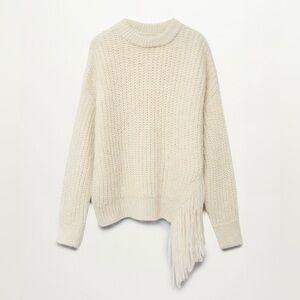 MANGO Women’s Cream FRINGE KNIT PULLOVER SWEATER